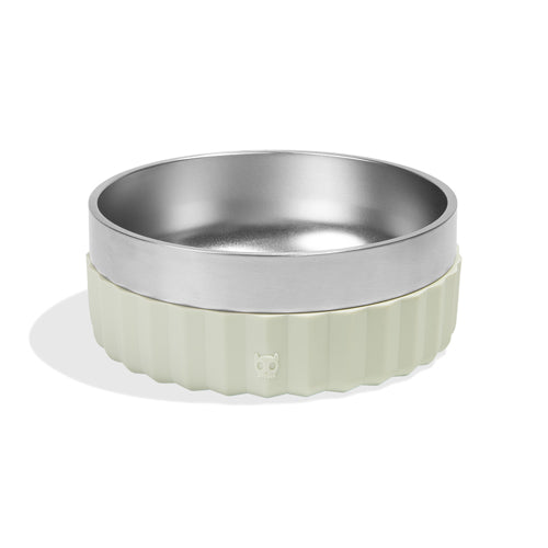 ZeeDog Tuff Bowl: Clay (Mayo) stainless steel dog bowl with a ribbed silicone base.