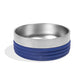 ZeeDog Tuff Bowl, a stainless steel dog bowl with a blue silicone base and rings design.