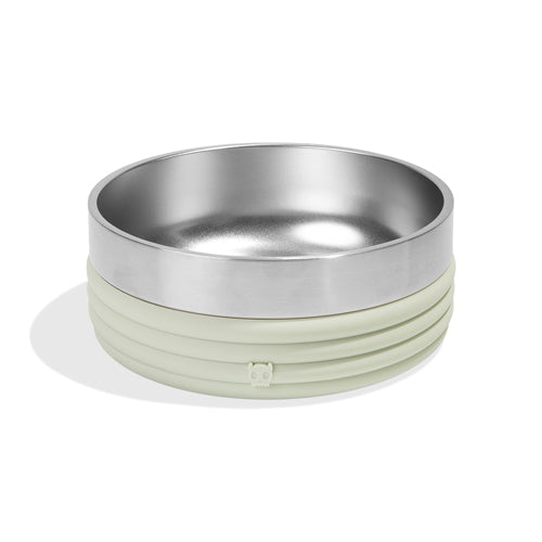 ZeeDog Tuff Bowl, Clay (Mayo) stainless steel dog bowl with ribbed silicone base.