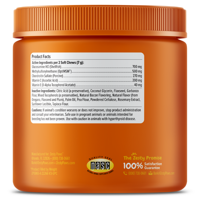 Zesty Paws Hip & Joint Bites Bacon Flavor Dog Supplement Chews - 90ct