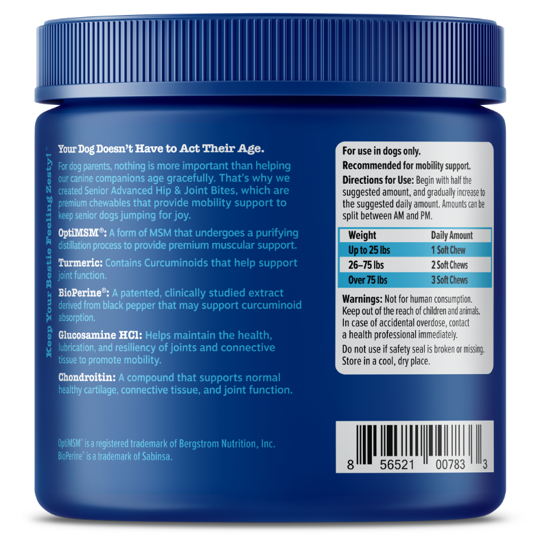 Zesty Paws Senior Advanced Hip & Joint Bites Chicken Flavor Dog Supplement Chews - 90ct