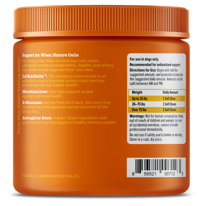 Zesty Paws Urinary Tract Bites Chicken Flavor Dog Supplement Chews - 90ct