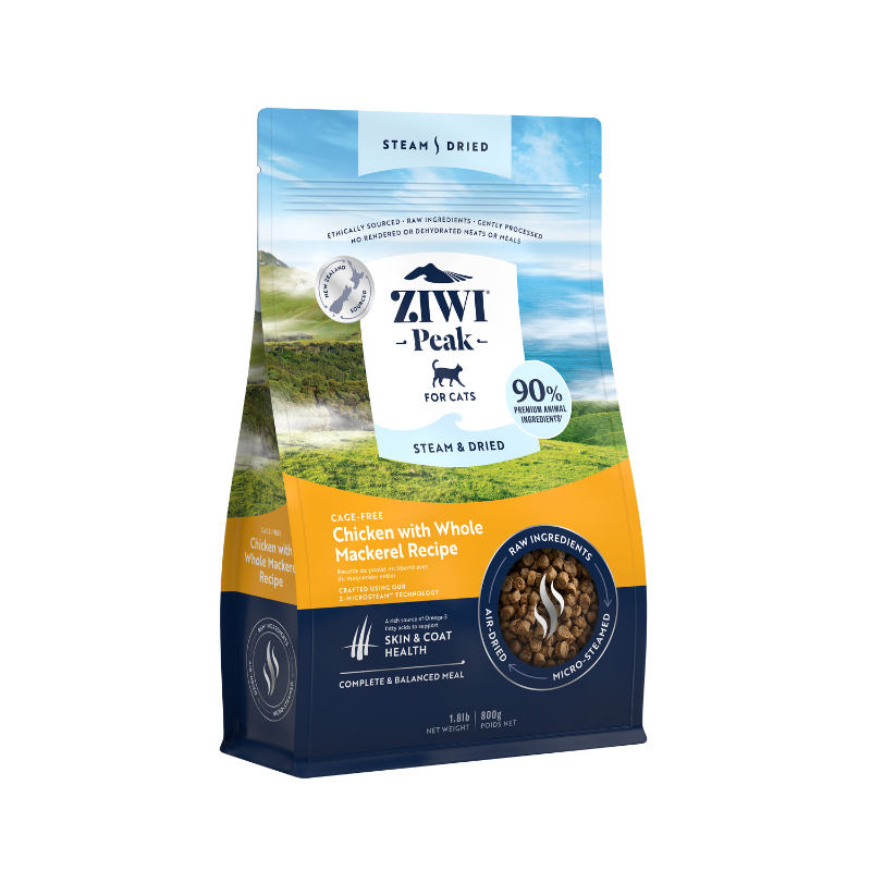 ZiwiPeak Cage Free Chicken With Whole Mackerel Recipe Steam & Dried Cat Food [2 Sizes]