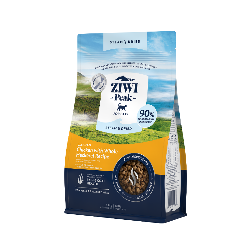 ZiwiPeak Cage Free Chicken With Whole Mackerel Recipe Steam & Dried Cat Food [2 Sizes]