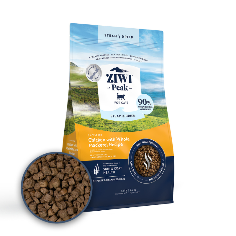 ZiwiPeak Cage Free Chicken With Whole Mackerel Recipe Steam & Dried Cat Food [2 Sizes]