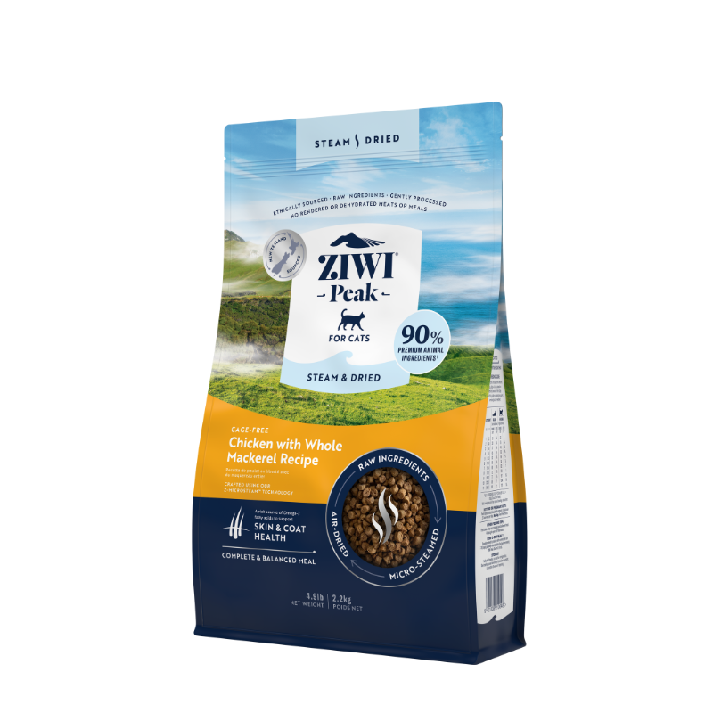 ZiwiPeak Cage Free Chicken With Whole Mackerel Recipe Steam & Dried Cat Food [2 Sizes]