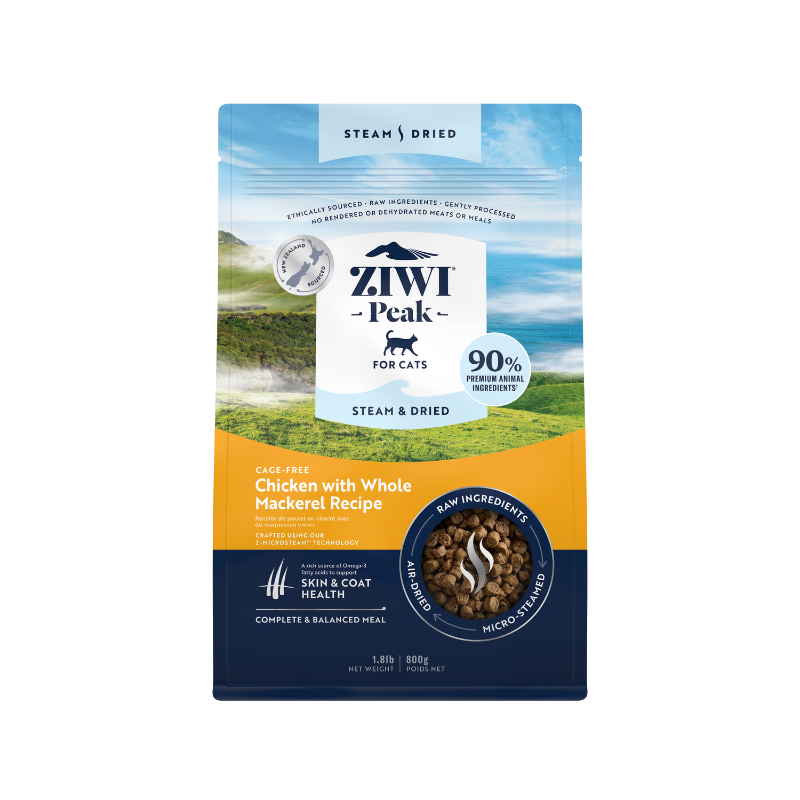 ZiwiPeak Cage Free Chicken With Whole Mackerel Recipe Steam & Dried Cat Food [2 Sizes]