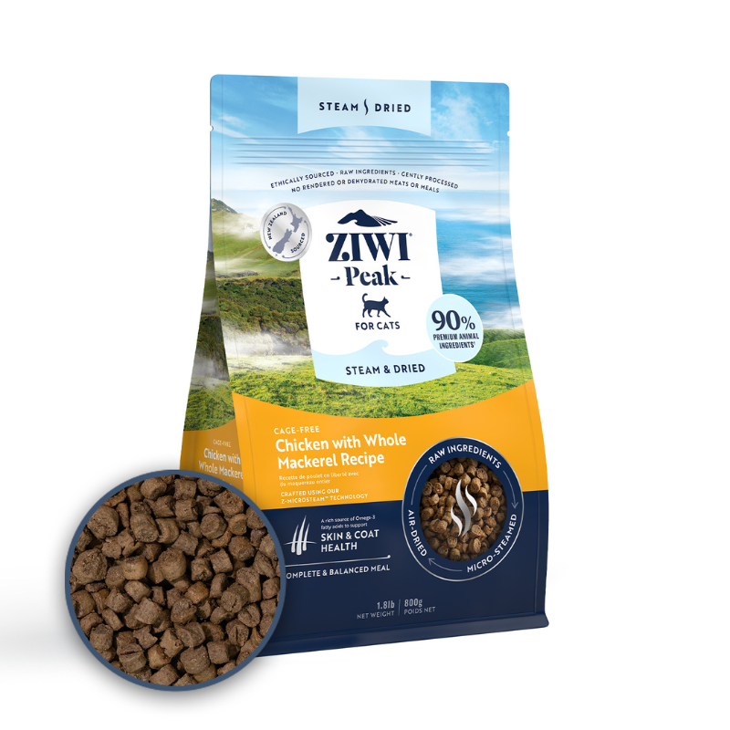 ZiwiPeak Cage Free Chicken With Whole Mackerel Recipe Steam & Dried Cat Food [2 Sizes]