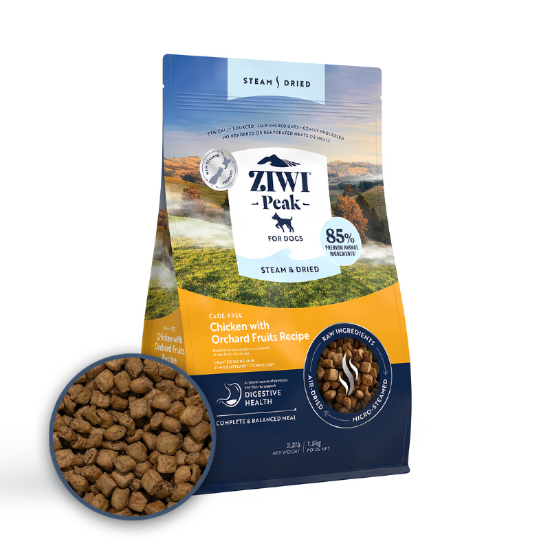 ZiwiPeak Cage Free Chicken with Orchard Fruits Recipe Steam & Dried Dog Food [3 Sizes]