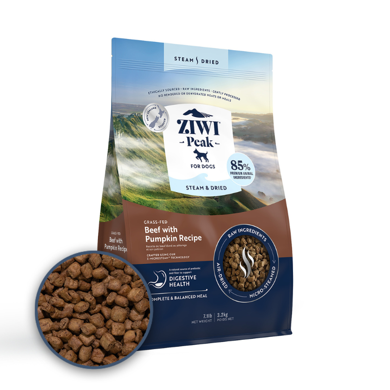 ZiwiPeak Grass Fed Beef With Pumpkin Recipe Steam & Dried Dog Food [3 Sizes]