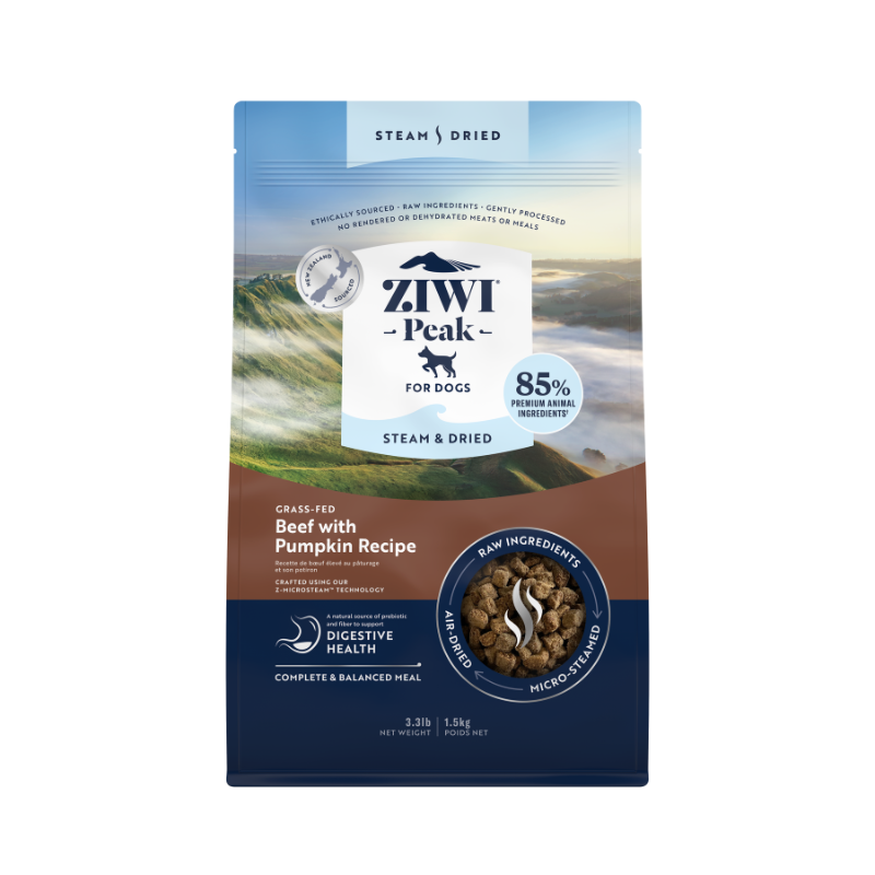 ZiwiPeak Grass Fed Beef With Pumpkin Recipe Steam & Dried Dog Food [3 Sizes]