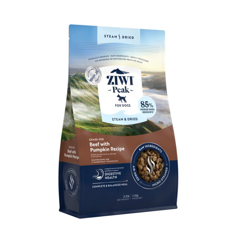 ZiwiPeak Grass Fed Beef With Pumpkin Recipe Steam & Dried Dog Food [3 Sizes]