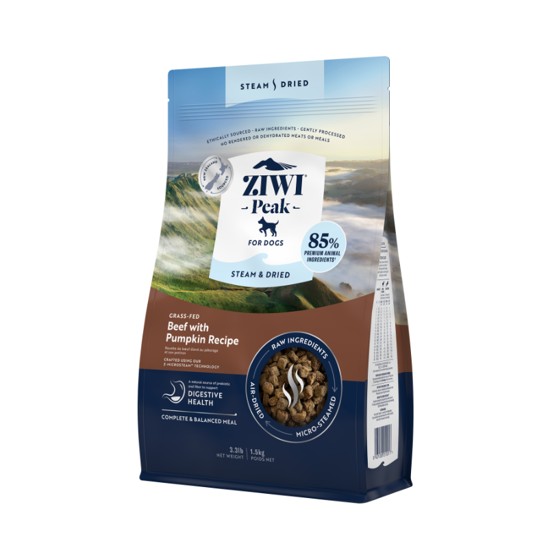 ZiwiPeak Grass Fed Beef With Pumpkin Recipe Steam & Dried Dog Food [3 Sizes]