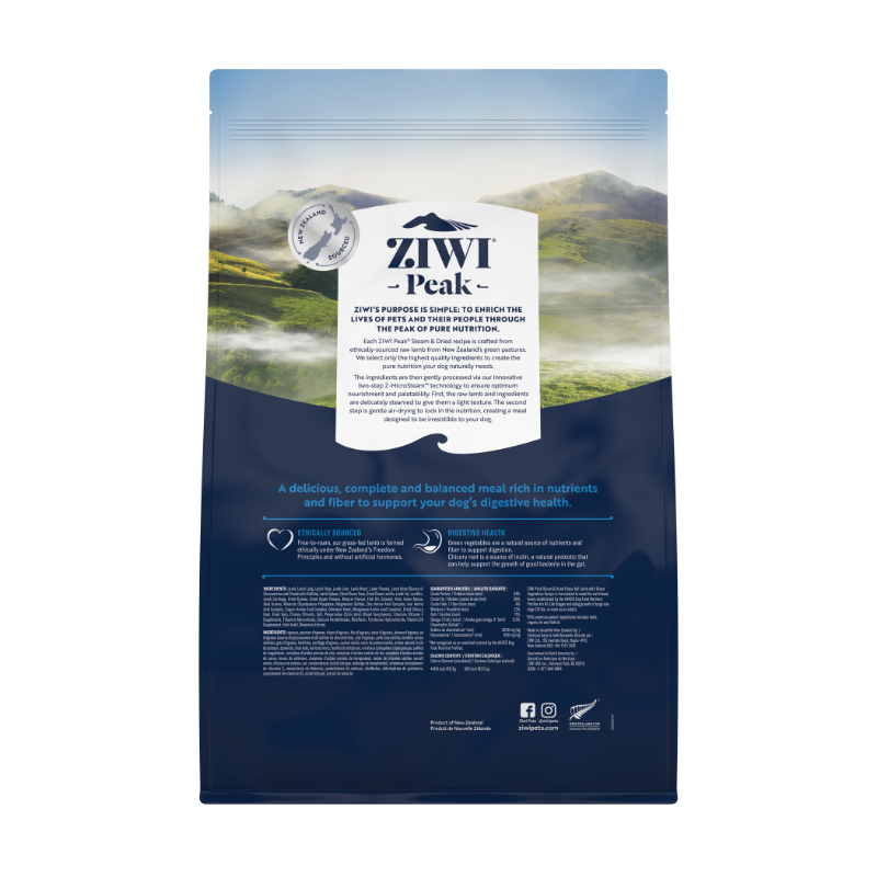 ZiwiPeak Grass Fed Lamb With Green Vegetables Recipe Steam & Dried Dog Food [3 Sizes]