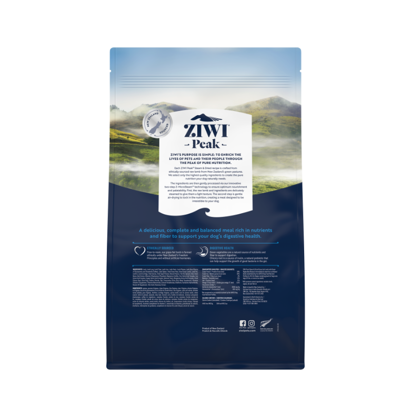 ZiwiPeak Grass Fed Lamb With Green Vegetables Recipe Steam & Dried Dog Food [3 Sizes]