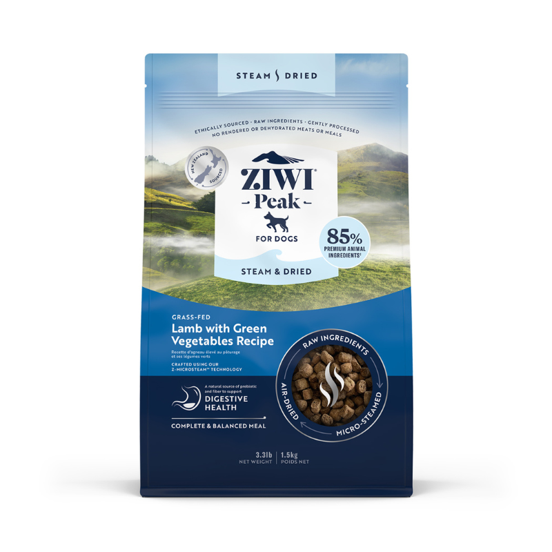 ZiwiPeak Grass Fed Lamb With Green Vegetables Recipe Steam & Dried Dog Food [3 Sizes]