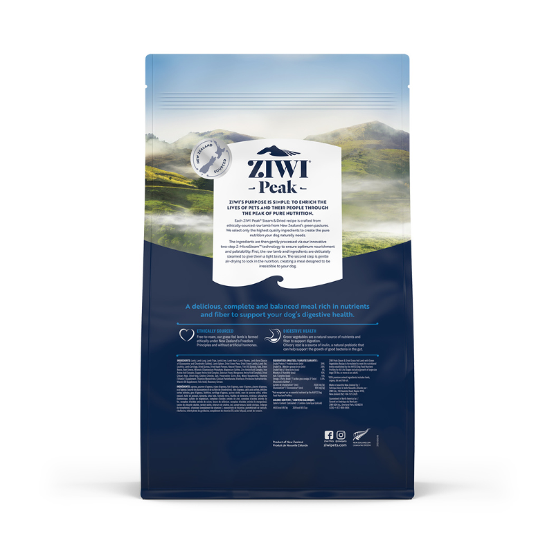 ZiwiPeak Grass Fed Lamb With Green Vegetables Recipe Steam & Dried Dog Food [3 Sizes]
