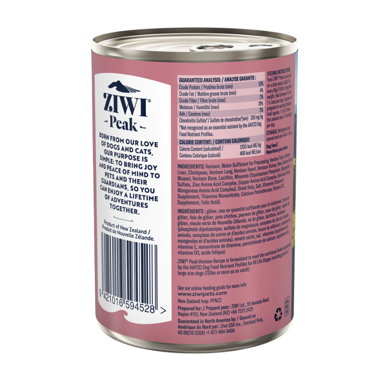 ZiwiPeak New Zealand Venison Grain-Free Canned Dog Food - 390g