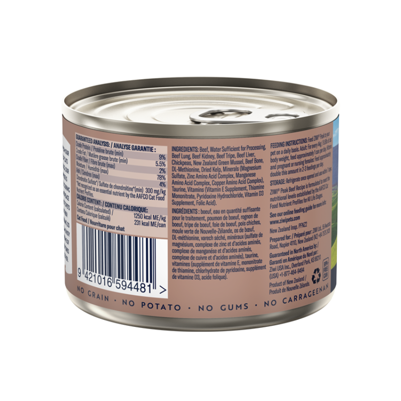 ZiwiPeak Beef Grain-Free Canned Cat Food [2 Sizes]