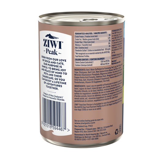ZiwiPeak New Zealand Beef Grain-Free Canned Dog Food - 390g