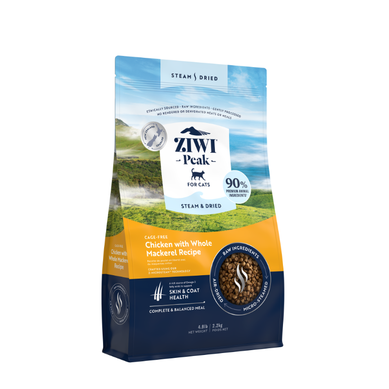 ZiwiPeak Cage Free Chicken With Whole Mackerel Recipe Steam & Dried Cat Food [2 Sizes]