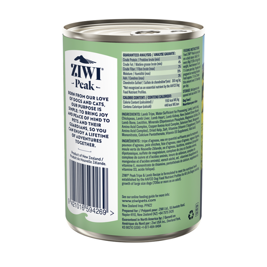 ZiwiPeak New Zealand Tripe & Lamb Grain-Free Canned Dog Food - 390g