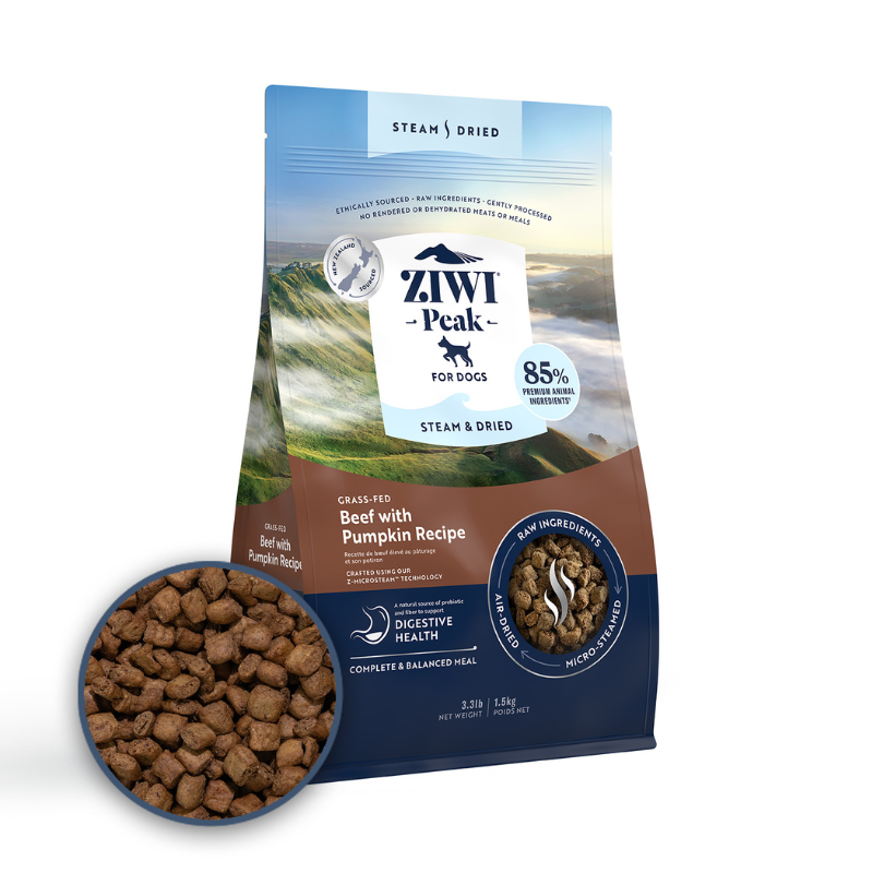ZiwiPeak Grass Fed Beef With Pumpkin Recipe Steam & Dried Dog Food [3 Sizes]