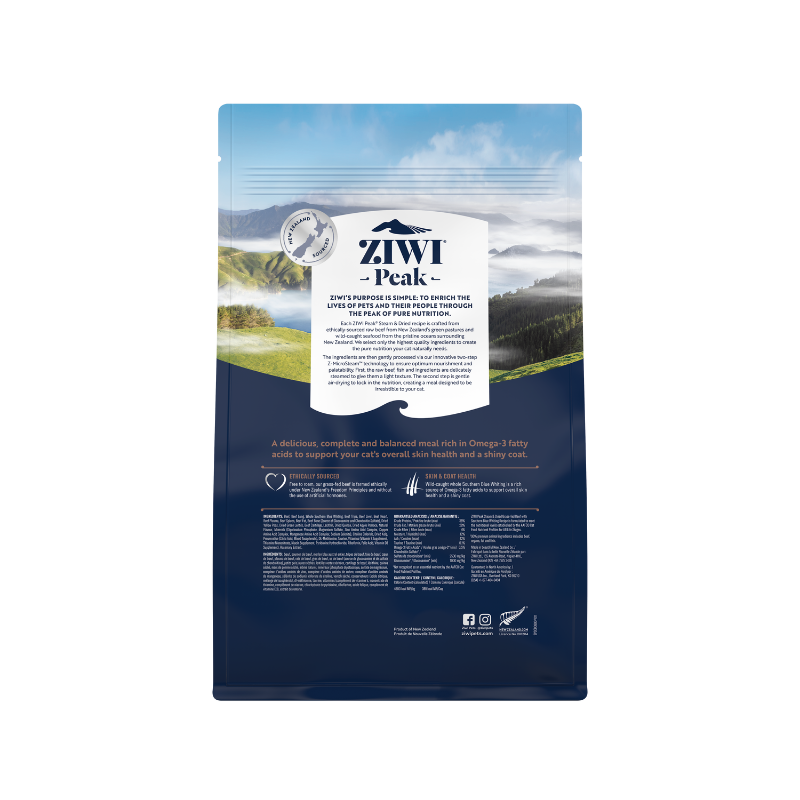 ZiwiPeak Grass Fed Beef Southern Blue Whiting Recipe Steam & Dried Cat Food [2 Sizes]