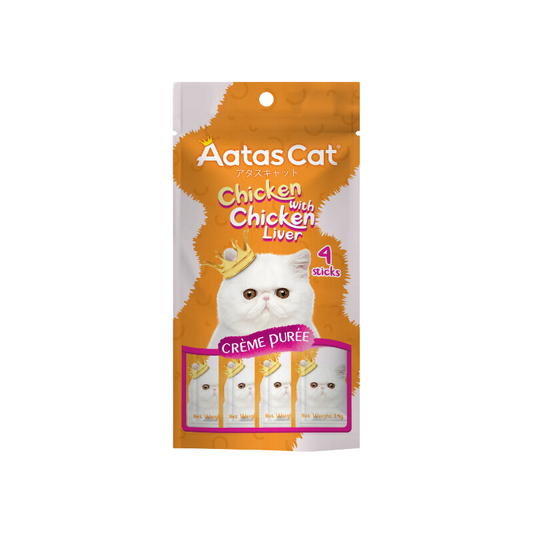Aatas Cat Crème Purée Chicken with Chicken Liver 14g (4 Sachets)
