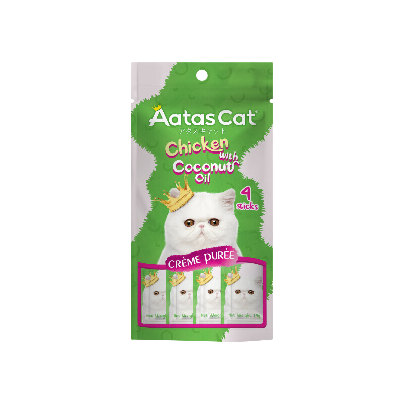 Aatas Cat Crème Purée Chicken with Coconut Oil 14g (4 Sachets)