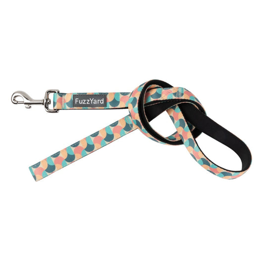 FuzzYard Carioca dog lead with retro-patterned neoprene, 360° rotating stainless steel clasp, and comfortable hand loop.