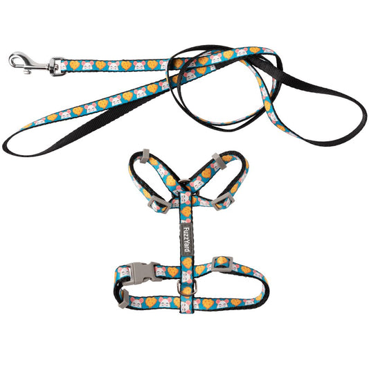 FuzzYard Cat Harness & Leash Walking Set (Cheesy Hearts)