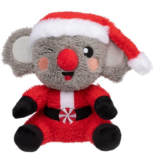 FuzzYard Christmas Ko-Ko Koala plush dog toy, small, wearing a red Santa hat and suit.