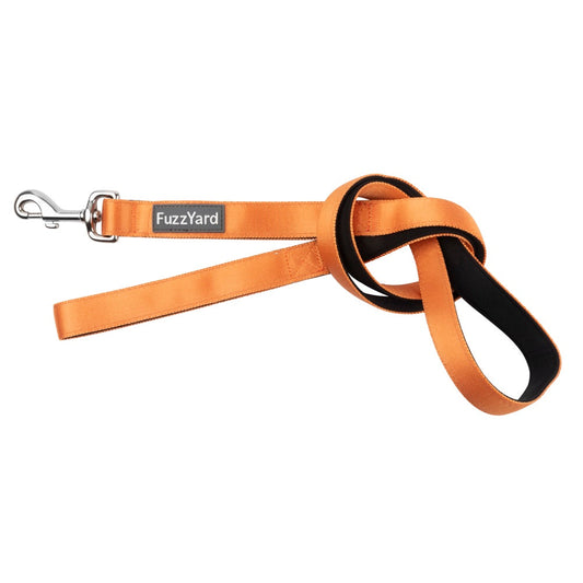 FuzzYard Dog Leash (Crush) in bright orange neoprene with a steel spring-loaded clasp.