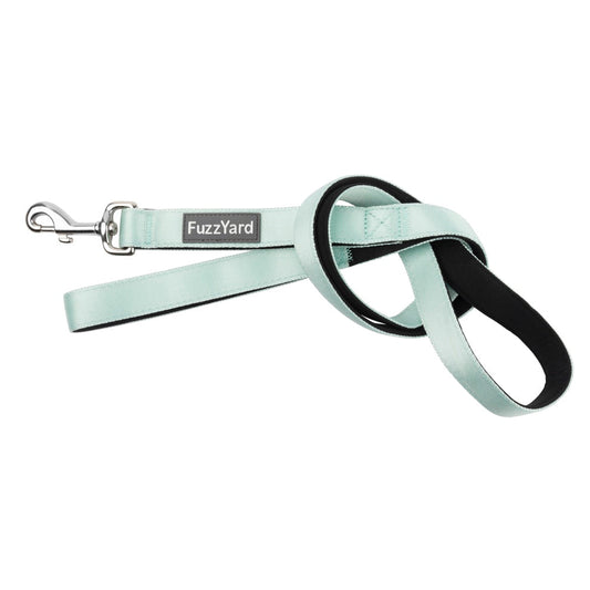 Mint FuzzYard dog leash made from soft neoprene with a steel spring-loaded clasp.