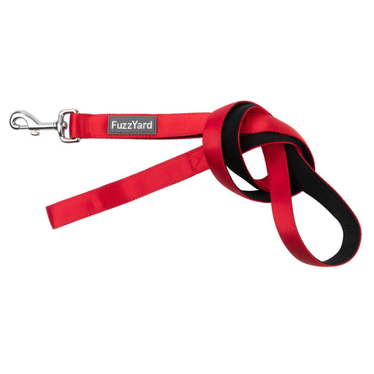 FuzzYard Dog Leash (Rebel) in bright red neoprene with a silver spring-loaded clasp.
