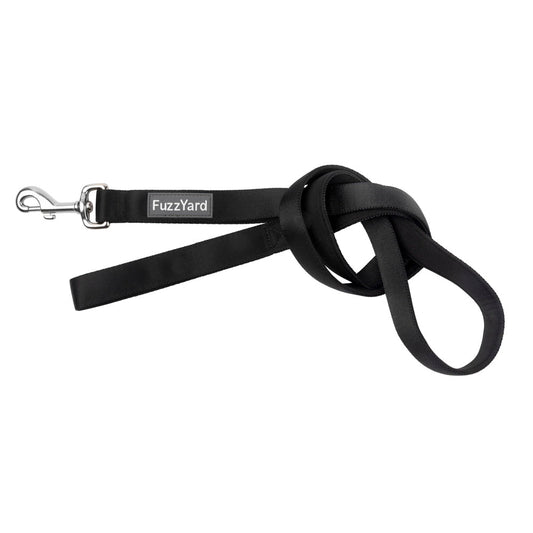 FuzzYard Dog Leash (Swat) in black neoprene with a silver spring-loaded clasp and FuzzYard logo.