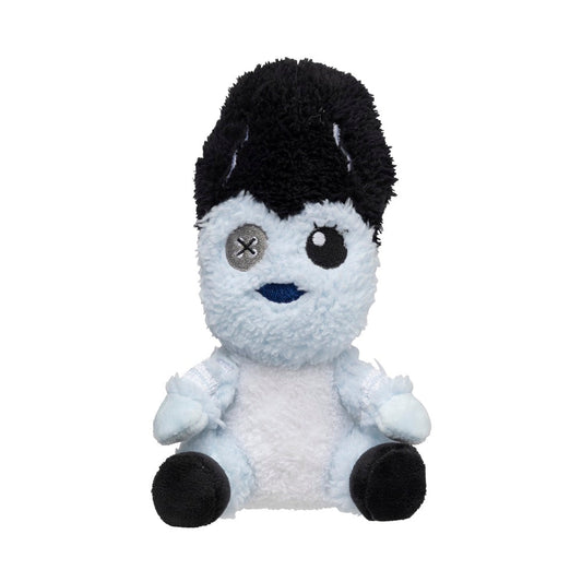 FuzzYard Francesca plush dog toy, light blue and white body, black fluffy hair, and black feet.