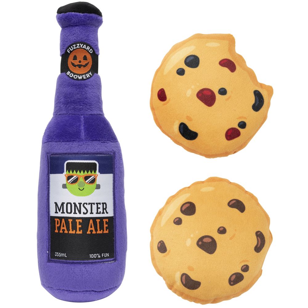 FuzzYard Halloween Monster Pale Ale & Cookies Plush Dog Toys (3-Pack Set)