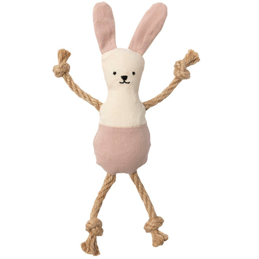 FuzzYard Life Cotton Bunny Plush Cat Toy in soft blush, with rope limbs and catnip.