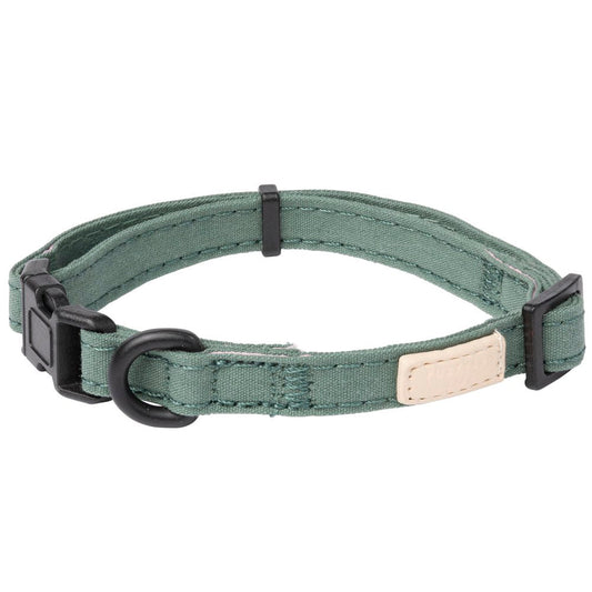 FuzzYard Life Dog Collar in Myrtle Green, crafted from soft textured cotton with matte black hardware.