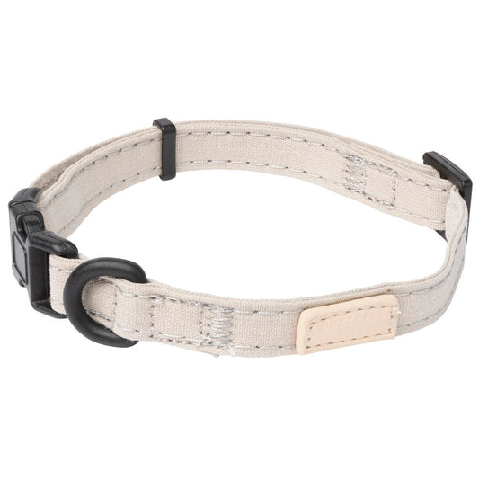 FuzzYard Life Dog Collar in Sandstone, a soft textured cotton collar with matte black hardware and adjustable buckle.