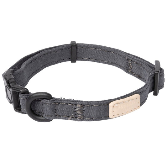 FuzzYard Life Slate Grey cotton dog collar with matte black hardware and adjustable buckle.
