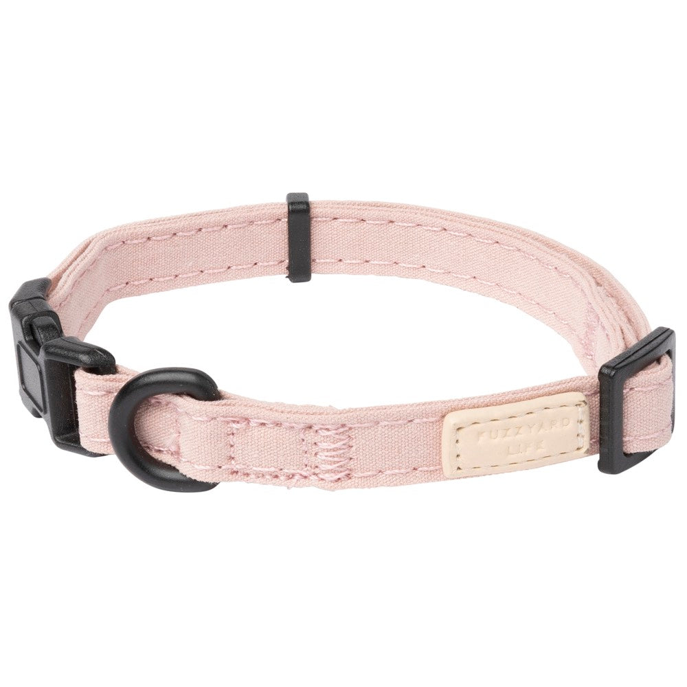 FuzzYard Life Soft Blush cotton dog collar with matte black hardware and adjustable buckle.