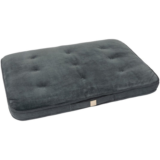 FuzzYard Life Lounge Mat Dog Bed in Slate Grey, featuring a tufted velvet top and ribbed sides.