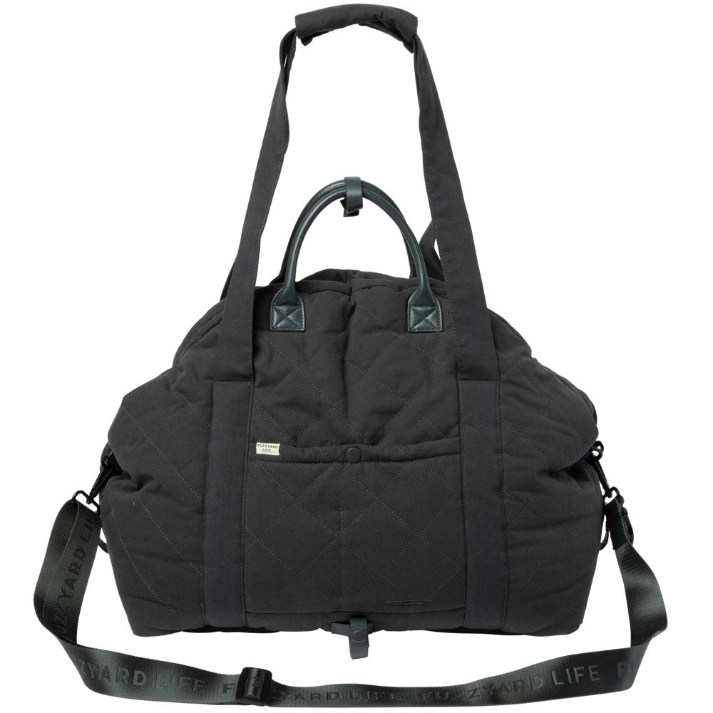 FuzzYard Life Slate Grey quilted multipurpose pet carrier, car seat, and bed with shoulder strap.