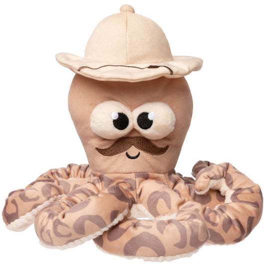 FuzzYard Sir David Octoborough plush dog toy: a beige octopus with a hat, mustache, and patterned tentacles.