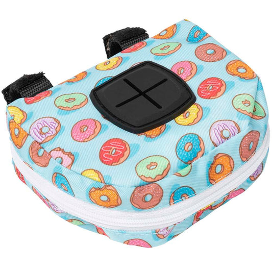 FuzzYard Poop Dispenser Bag in "You Drive Me Glazy" light blue polyester with colorful donut print.