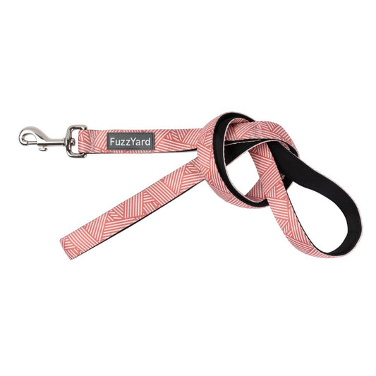 FuzzYard Thornbury Brick Red dog lead with a white crosswork pattern, neoprene material, and 360° rotating clasp.