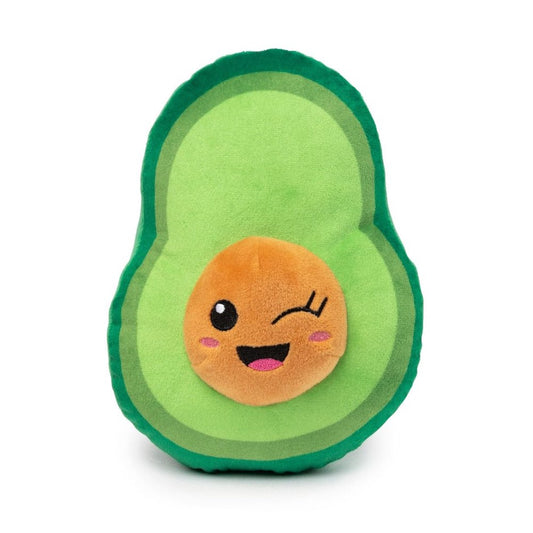 FuzzYard Winky Avocado plush dog toy, 27cm, green with brown pit, winking embroidered face.